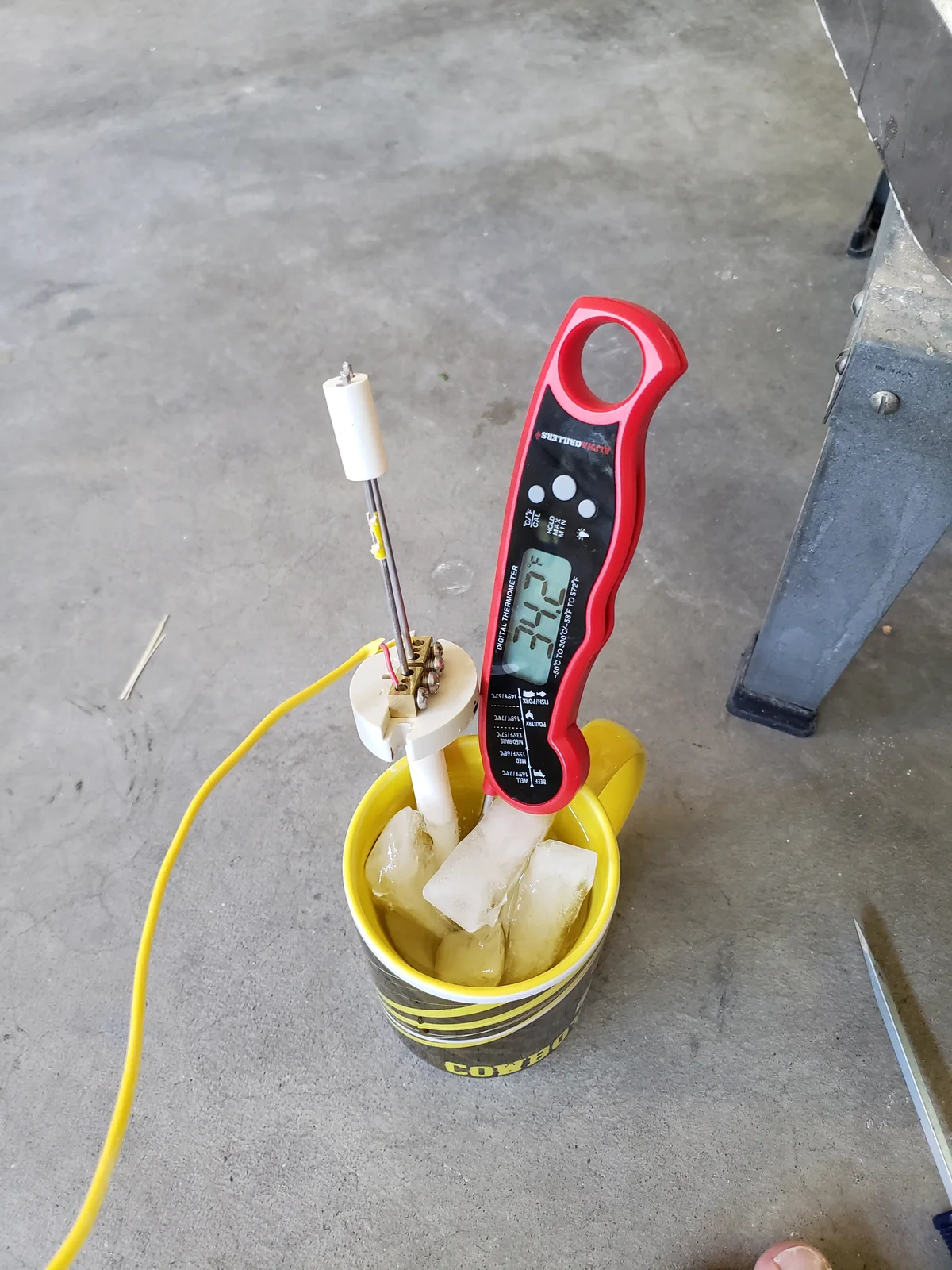 Thermocouple in a cup of ice for calibration